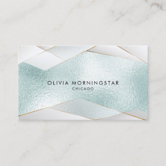 Luxe Elegant Ocean Aqua Blue Gold White Facets Business Card