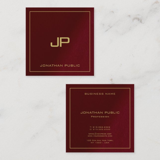 Luxe Elegant Template Gold Custom Text Monogram Square Business Card (Front/Back)