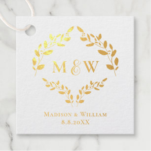 Luxe Elegant Wreath Monogram Gold Wedding Favour Tags