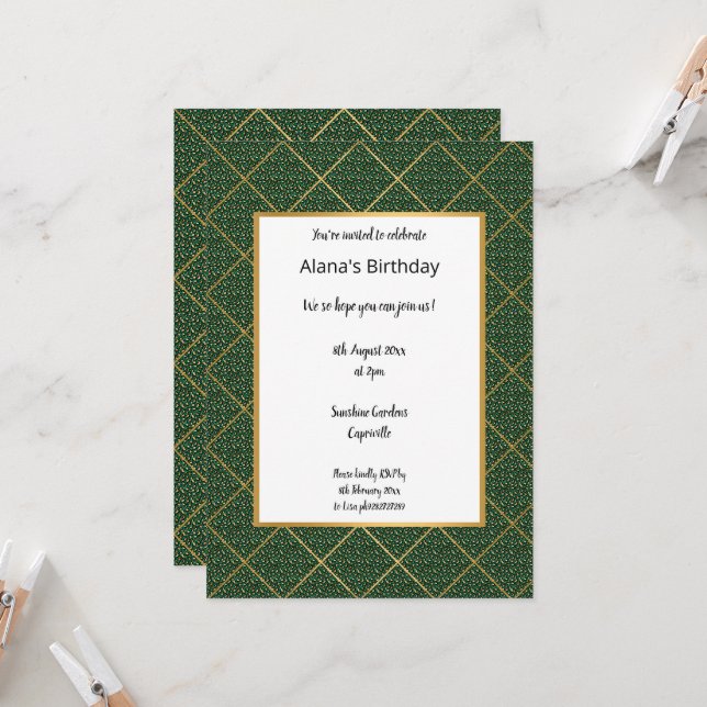LUXE EMERALD ANIMAL PRINT BIRTHDAY INVITATION (Front/Back In Situ)