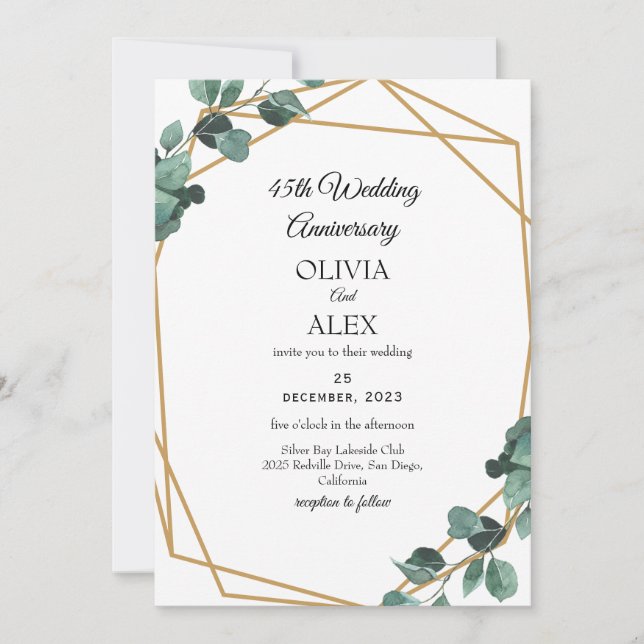 Luxe Emerald Greenery Wedding Anniversary  Invitation (Front)