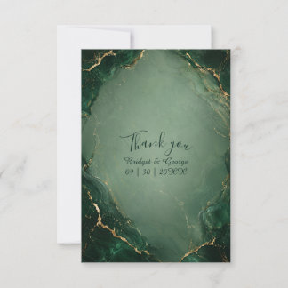 Luxe Emerald Marble Wedding With Gold Thank You Card