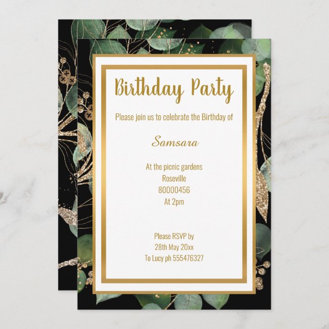LUXE EUCALYPTUS BLACK SAGE GREEN SAGE  INVITATION (Front/Back)