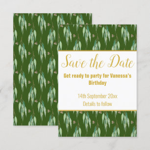 LUXE EUCALYPTUS PATTERN OLIVE SAVE THE DATE RSVP CARD