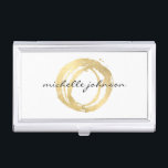 Luxe Faux Gold Painted Circle Designer Logo Business Card Holder<br><div class="desc">Coordinates with the Luxe Faux Gold Painted Circle Designer Logo Business Card Template by 1201AM. An organic painted circle in faux metallic gold becomes a luxe logo on this designer business card case. Personalise with your name or business name. Also great as a stylish gift idea. Artwork and design by...</div>