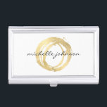 Luxe Faux Gold Painted Circle Designer Logo Business Card Holder<br><div class="desc">Coordinates with the Luxe Faux Gold Painted Circle Designer Logo Business Card Template by 1201AM. An organic painted circle in faux metallic gold becomes a luxe logo on this designer business card case. Personalise with your name or business name. Also great as a stylish gift idea. Artwork and design by...</div>