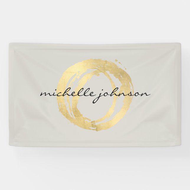 Luxe Faux Gold Painted Circle Designer Logo on Tan Banner (Horizontal)