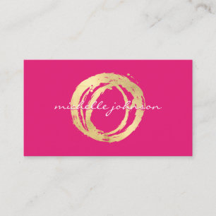 Luxe Faux Gold Painted Circle Designer Logo Pink Business Card