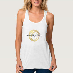 Luxe Faux Gold Painted Circle Designer Logo Singlet