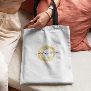 Luxe Faux Gold Painted Circle Designer Logo Tote Bag