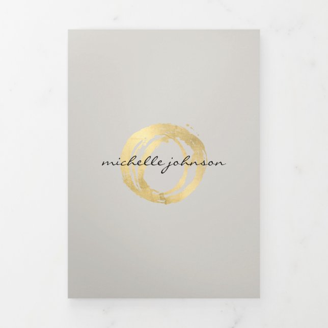 Luxe Faux Gold Painted Circle Logo on Tan Brochure (Cover)