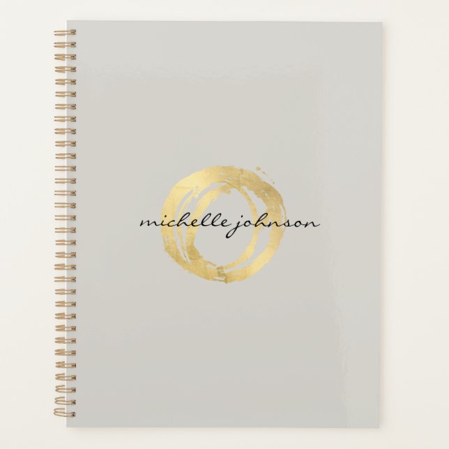 Luxe Faux Gold Painted Circle Tan Appointment Book Planner (Front)