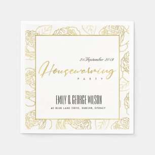 LUXE FAUX GOLD WHITE ROSE FLORAL HOUSEWARMING NAPKIN