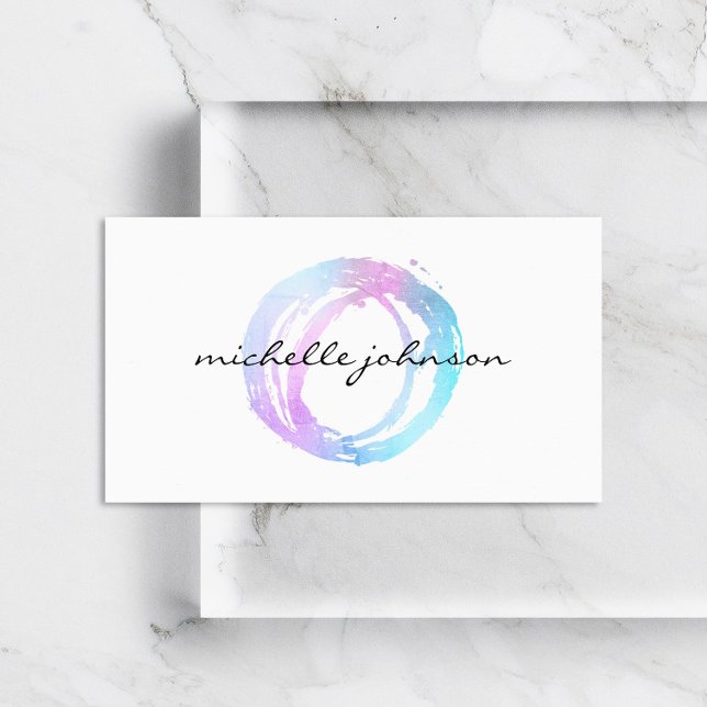 Luxe Faux Holographic Painted Circle Designer Logo Business Card (Creator Uploaded)