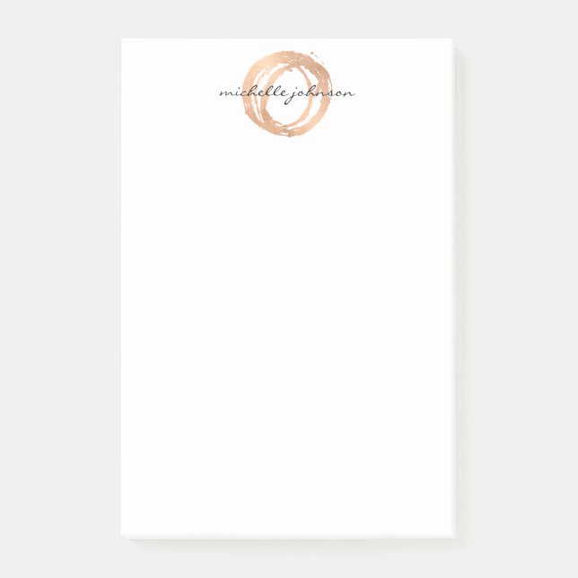 Luxe Faux Rose Gold Painted Circle Designer Logo Post-it Notes (Front)
