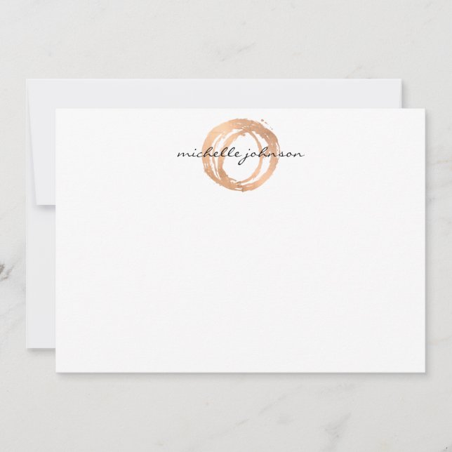 Luxe Faux Rose Gold Painted Circle Flat Notecard (Front)