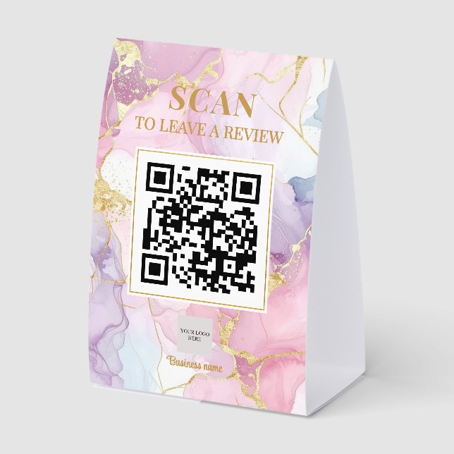 Luxe Feminine Marble Pink Purple Gold QR Code (Front)