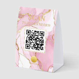 Luxe Feminine Marble Soft Pink and Gold QR Code
