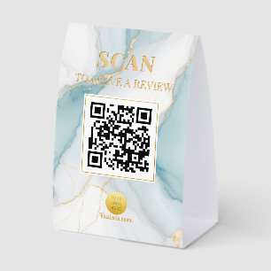Luxe Feminine Marble Soft Powder Blue Gold QR Code
