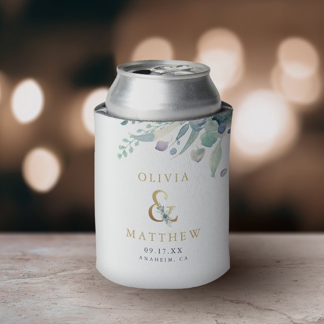 Luxe Floral Ampersand Wedding Monogram Can Cooler (Creator Uploaded)