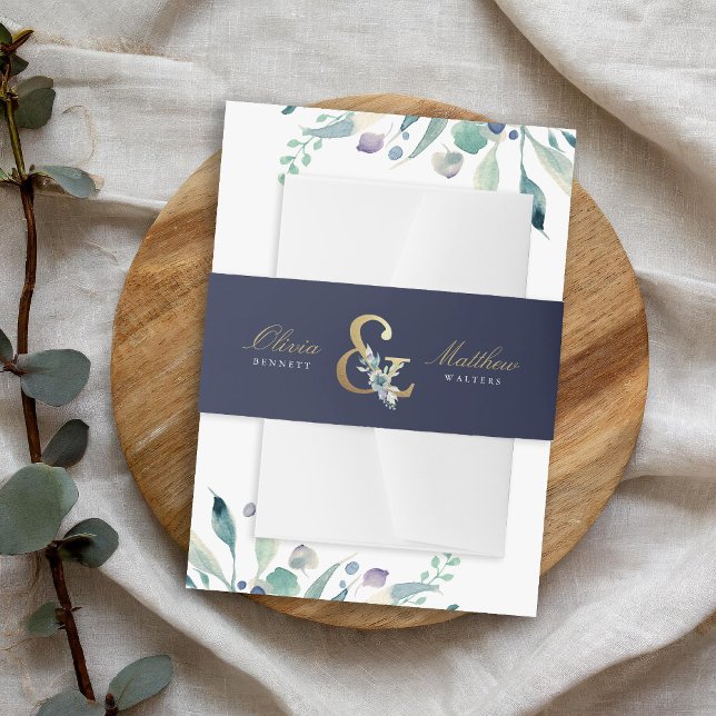 Luxe Floral Ampersand Wedding Monogram Invitation Belly Band (Creator Uploaded)