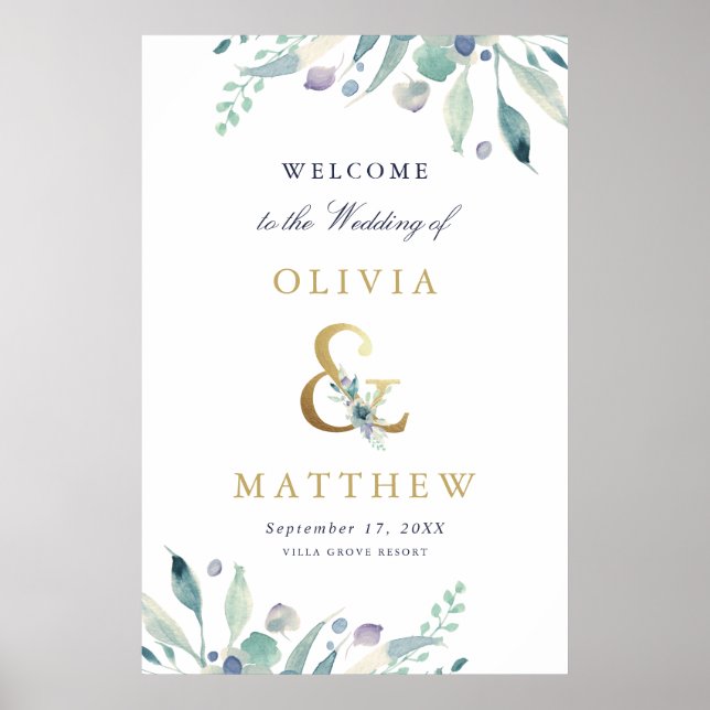 Luxe Floral Ampersand Wedding Welcome Sign (Front)