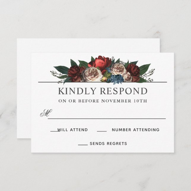 Luxe Floral Arrangement Wedding RSVP Response Invitation (Front/Back)