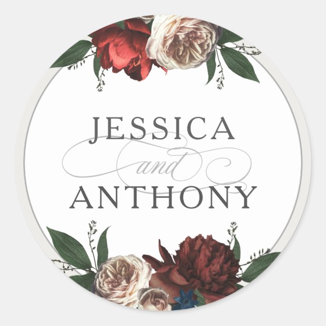 Luxe Floral Bouquets Elegant Wedding Classic Round Sticker (Front)