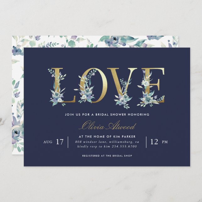 Luxe Floral Bridal Shower Invitation (Front/Back)