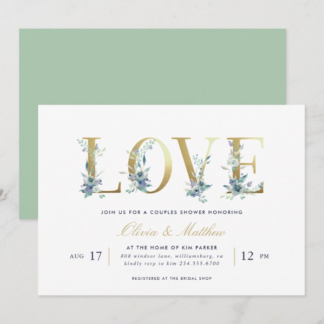 Luxe Floral Couples Shower Invitation (Front/Back)