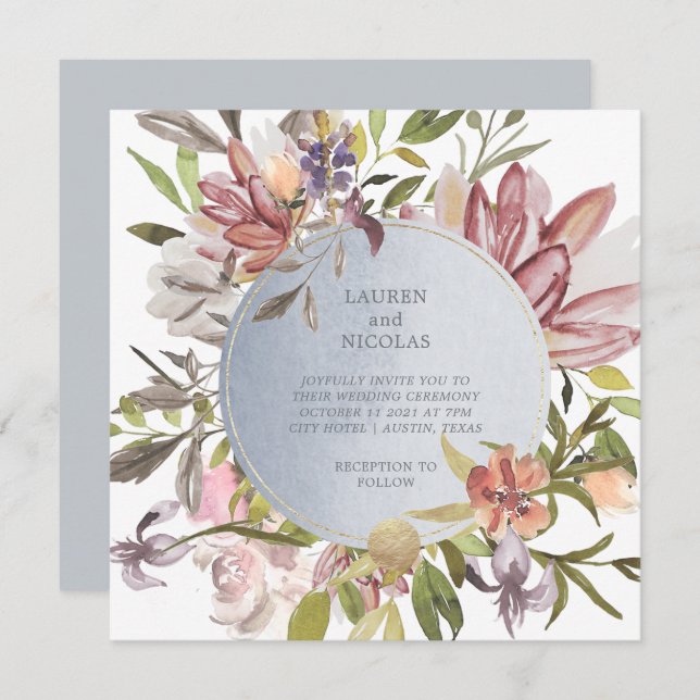 Luxe Floral | Elegant Watercolor Wedding Invitation (Front/Back)