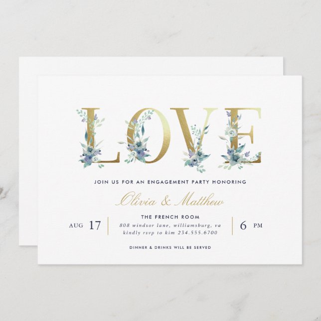 Luxe Floral Engagement Party Invitation (Front/Back)
