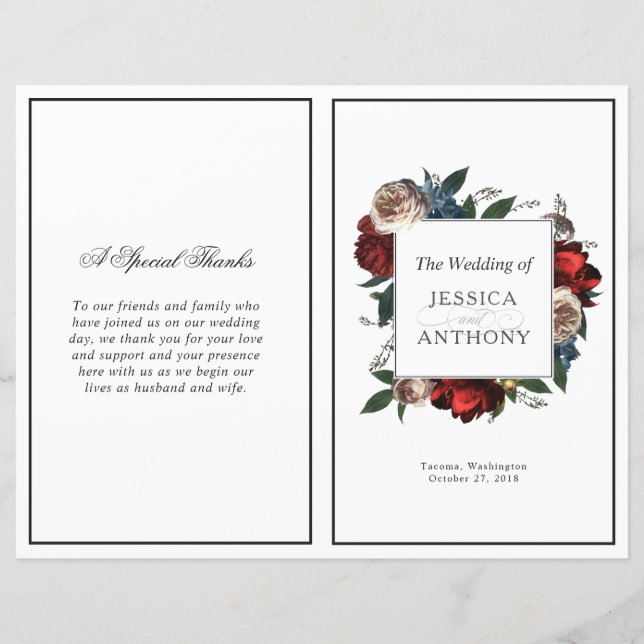 Luxe Floral Frame Folded Wedding Program (Front)