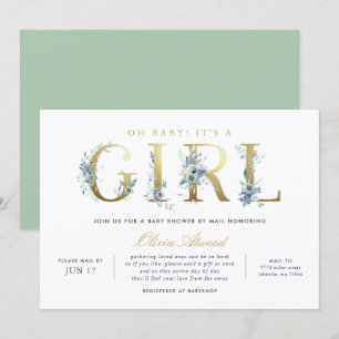 Luxe Floral Girl Baby Shower by Mail Invitation