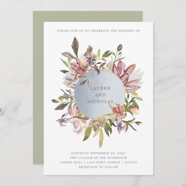 Luxe Floral in Moss | Elegant Watercolor Wedding Invitation (Front/Back)
