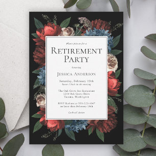 Luxe Floral on Black Elegant Retirement Party Invitation