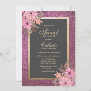 Luxe Floral Radiance: Modern Sweet Sixteen Invitation