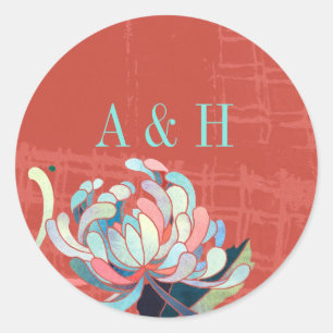 Luxe Floral Red Wedding Favour Classic Round Sticker