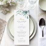 Luxe Floral Wedding Menu Card<br><div class="desc">Custom printed wedding menu cards. Use the design tools to personalise the layout,  background colours and text with your wedding menu details. This elegant design features a watercolor floral border of succulent greenery and blooms with gold and navy text.</div>
