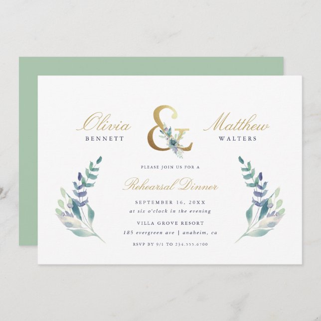 Luxe Floral Wedding Rehearsal Dinner Invitation (Front/Back)