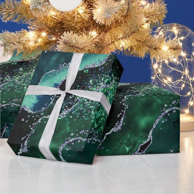 Luxe Gemstone Emerald Glitter Agate Wrapping Paper (Holidays)