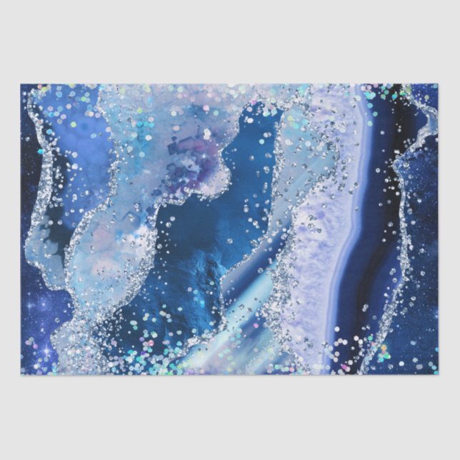 Luxe Gemstone Marble Blue Glitter Agate Tissue Paper (Front)