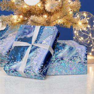 Luxe Gemstone Marble Blue Glitter Agate Wrapping Paper