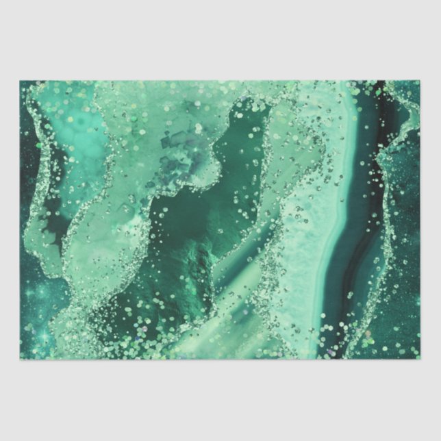 Luxe Gemstone Marble Green Glitter Agate Tissue Paper (Front)