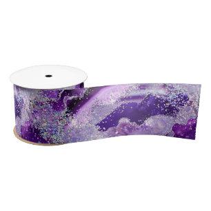 Luxe Gemstone Marble Purple Glitter Agate Satin Ribbon