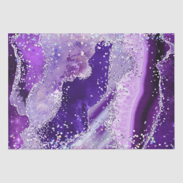 Luxe Gemstone Marble Purple Glitter Agate Tissue Paper (Front)
