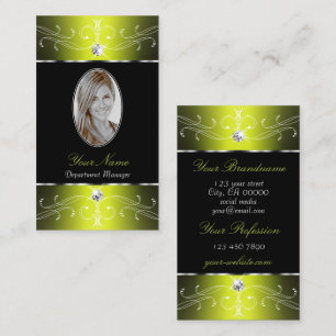 Luxe Glam Black Yellow Ornate Ornaments with Photo Business Card