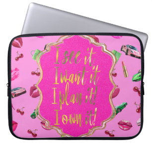 Luxe Glam Motif Pink and Green Laptop Sleeve