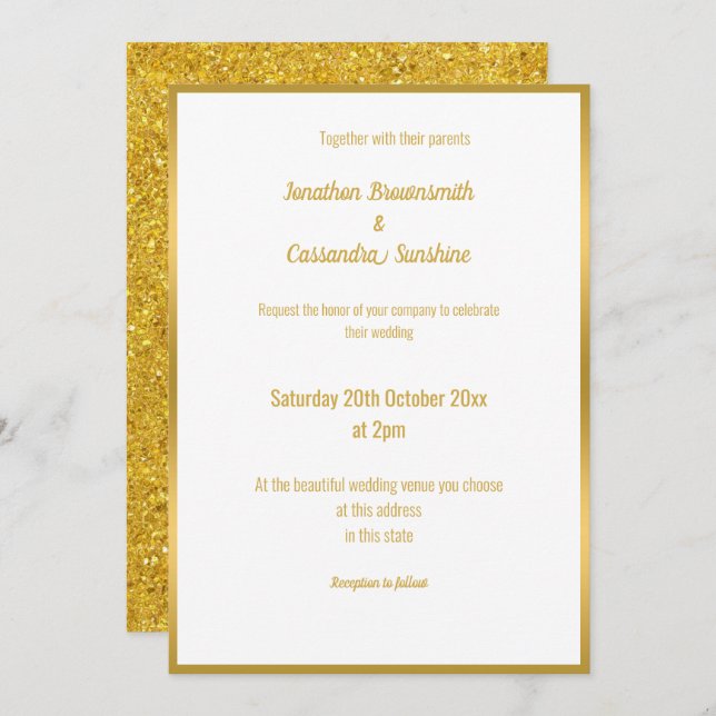 LUXE GLITTER TRIMMED WEDDING INVITATION (Front/Back)