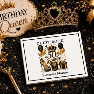 Luxe Gold And Black Glitter Fifty And Fabulous Gue Guest Book